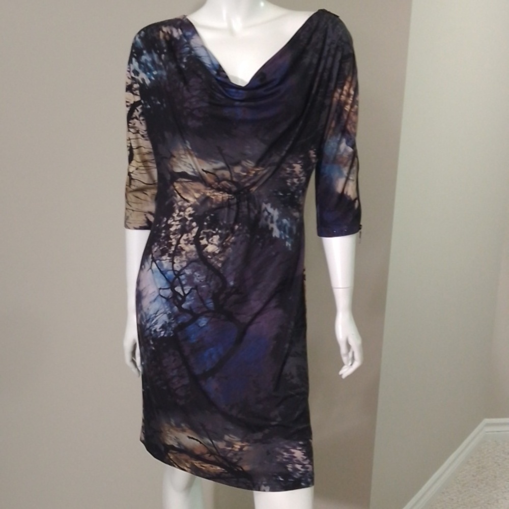 ! A6 Tuzzi cowl neck multicolour dress with zippered sleeve